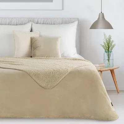 Zdjęcie produktu dla Miękki koc flano TEDY dwustronny 200x220 cm jasnobeżowy