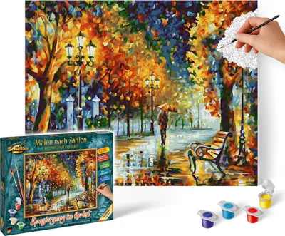 Produktbild von Schipper 609240910 Malen nach Zahlen – Spaziergang im Herbst - Bilder malen für Erwachsene, inklusive Pinsel und Acrylfarben, 24 x 30 cm