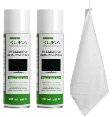 Produktbild von 2x KOKA TV Reinigungsschaum + Mikrofasertuch Set Spray Dose Reiniger Monitor etc