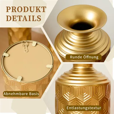 Produktbild von MODFU 3er Set Bodenvase,Metallbodenvasen in Gold mit Wabenstruktur,50/65/85 cm Höhe,für Wohnzimmer und Flur