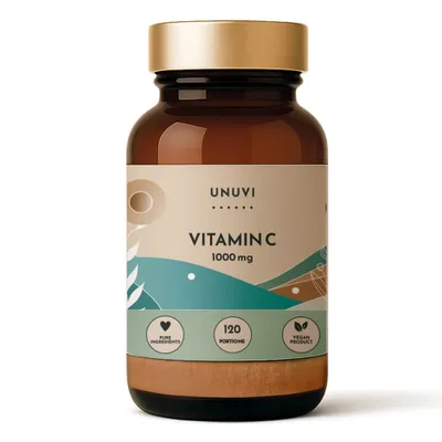Productafbeelding van Vitamine C 1000 mg, 120 porties, poeder. VOOR HET IMMUUNSTELSEL EN VOOR ENERGIE. UNUVI