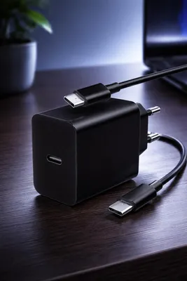 Produktbild von 25W USB-C Ladegerät mit Kabel – Netzteil, Adapter & Schnellladestecker für iPhone & Samsung – Schwarz / Typ C 2 Meter