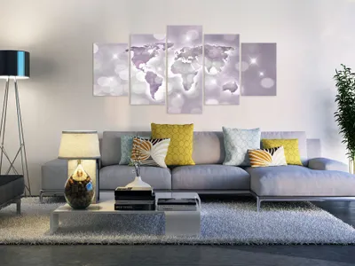 Produktbild von Akustikbild Weltkarte 200x100 cm Bilder Akustikschaum Hochleistungsschallabsorber Schallschutz Leinwand 5 tlg Wandbild Raumakustik Schalldämmung k-C-0017-b-o