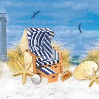 Produktbild von Servietten Papier 33x33cm 3-lagig mit Strandkorb Motiv maritim 20 Stk.