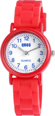 Produktbild von Kinderuhr Silikon Armband rot blaue Ziffern QBOS Analog Quartzwerk