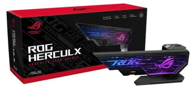 Produktbild von ASUS ROG Herculx Graphics Card Holder, Universal, Grafikkartenhalter, Thermoplast, Zink, Schwarz, Grau, Blau, Grün, Rot, 3-pin Addressable RGB