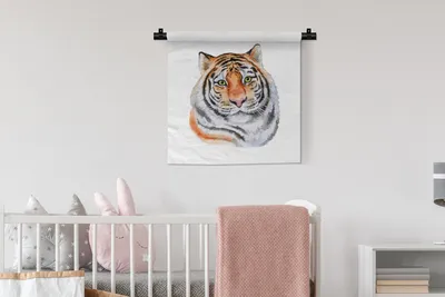 Produktbild von MuchoWow® Wandteppich Wandbehang Tiger - Augen - Grün 60x60 cm Tapisserie Dekoration Wandtuch - Dekorationen - Wand Decke