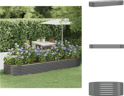 Produktbild von vidaXL Hochbeet Pulverbeschichteter Stahl 322x100x36 cm Grau -  Blumentöpfe & Pflanzgefäße