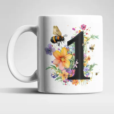 Produktbild von Name A bis Z und 0 bis 9 Blumen Bienen Kaffeetasse Teetasse Tasse Geschenkidee – 1