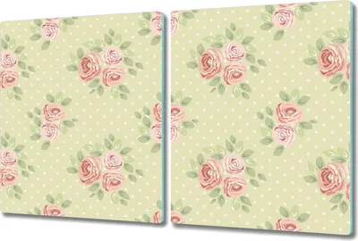 Produktbild von Glas Schneidebrett Herdabdeckplatten Schneideplatten - 2x 40x52 cm - Grün Rosen rosa