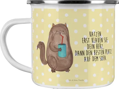Produktbild von Mr. & Mrs. Panda Pott Katze Dose - Gelb Pastell - Geschenk, Cat, Haferl, Tasse Emaille, Haustier, Bezaubernd, Katzen, Cats, Kaffeepott, Teetasse