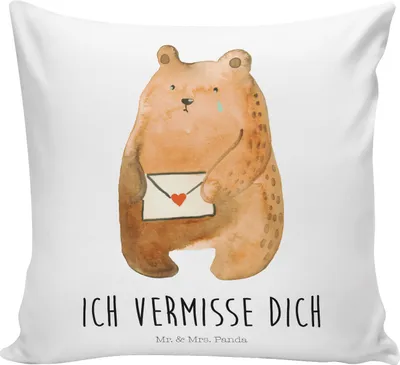Produktbild von Mr. & Mrs. Panda Dekokissen Bär Liebesbrief - Weiß - Geschenk, Kuschelkissen, Freundin, Kissen 40x40, für sofa, Partner, Teddy, Sofakissen, Sehnsucht, Vermissen, Freund