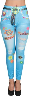 Damen Leggings bunt Hippie Kostüm 70er Jahre Fasching Hose