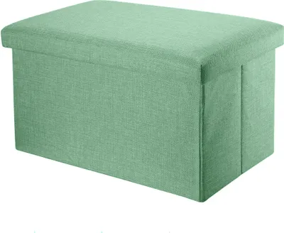 Obrázek produktu pro Intirilife Skládací lavice 78x38x38 cm v barvě SPRING GREEN - Sedací kostka s úložným prostorem a víkem z látky ve vzhledu lnu - Sedací kostka podnožka Úložný box Truhla Sedací taburet