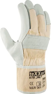 Produktbild von teXXor® Rindvollleder-Handschuhe URAL I, Leder Natur/Drell Weiß