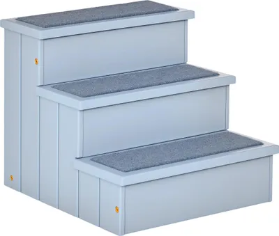 Image de Escalier pour chiens et chats - 3 marches en bois de sapin - espace de rangement, tapis antidérapant, portable, 40,5 × 44,5 × 38 cm - Gris