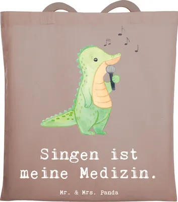 Produktbild von Mr. & Mrs. Panda Einkaufstasche Krokodil Singen - Braun Pastell - Geschenk, Hobbysänger, Live Auftritt, Gesang, Laptoptasche, Tasche, Tote Bag, totebag, Schultasche, Band