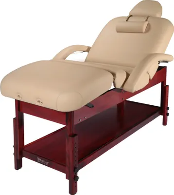 Produktbild von Master Massage 76cm Claudia™ Spa Salon Stationärer Massagetisch Massageliege Beauty Couch Paket mit Armlehne Rücklehne & Beinstütze-Beige