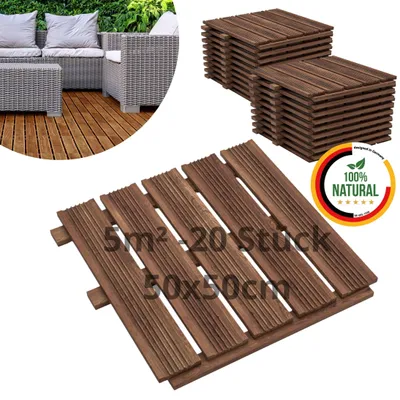 Produktbild von Floranica Holzfliese 10 Stk. /2,5 m² 50 x 50 cm Braun Terrassenfliese Lärchenholz Balkonfliesen Trittplatten