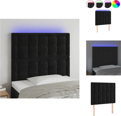 Image de vidaXL LED Tête de lit Noir 100x5x118/128 cm Velours - Tête & Pieds de lit