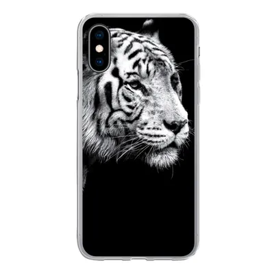 Produktbild von MuchoWow® Handyhülle Schutzhülle Hülle für iPhone X Studioaufnahme eines weißen Tigers auf schwarzem Hintergrund Silikon Softcase Handy Hülle - Handyhülle