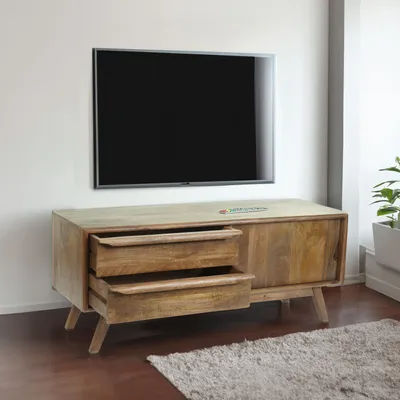 Produktbild von TV-Rack HWC-L96, Fernsehtisch Lowboard Kommode Schrank, Schubladen Massiv-Holz Mango 46x110x35cm MVG-