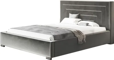 Produktbild von Polsterbett NIZZA mit Kopfteil, 140x200 cm, Doppelbett mit Bettkasten und Lattenrost aus Holz, Velourstoff Grau