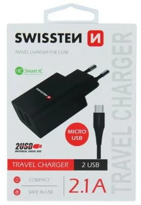 Immagine prodotto di Telefoni laadija Swissten 2 x USB-A 10W + kaabel micro