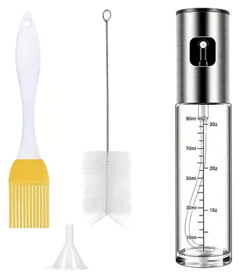 Produktbild von Glasflasche mit Sprühkopf für die Verwendung beim Kochen und Grillen