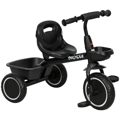 Image de AIYAPLAY Tricycle pour enfant évolutif avec siège réglable - pédales - 2 paniers - ceinture - pour enfant de 2 à 5 ans - noir