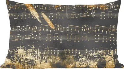 Produktbild von MuchoWow® Zierkissen Sofakissen Wohnzimmer Dekokissen 50x30 cm Musik - Gold - Schwarz - Wohnzimmerdekoration - Polster mit Photo