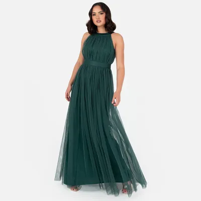 Zdjęcie produktu dla Sukienka maxi damska Anaya with Love, z dekoltem typu halter, długimi rękawami i paskiem