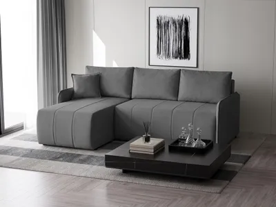 Produktbild von Ecksofa Capri L-form mit Schlaffunktion, Bettkasten & universeller Ottomane, Graphit