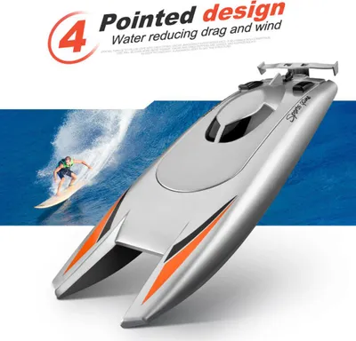 Produktbild von 2,4G RC Boot, Schwarz Doppelmotor Schnellboot, Kinder Rennyacht mit Fernbedienung, Wettkampf Spielzeug für Wasserrennen
