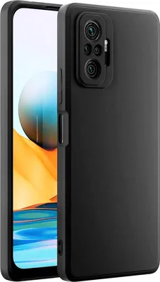 A black phone case is shown from a diagonal angle, with the phone inside it.