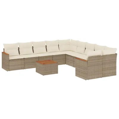 Produktbild von 11-tlg. Garten-Sofagarnitur mit Kissen Beige Poly Rattan