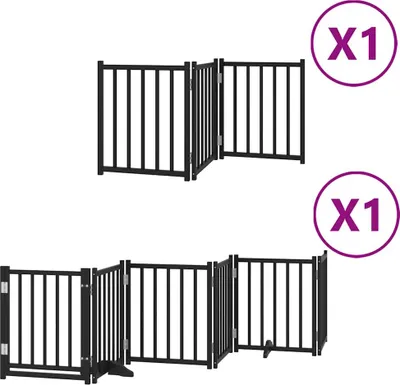 Immagine prodotto di vidaXL Cancelletto per cani 9 pezzi con porta Pieghevole Nero 450 cm Legno di pioppo
