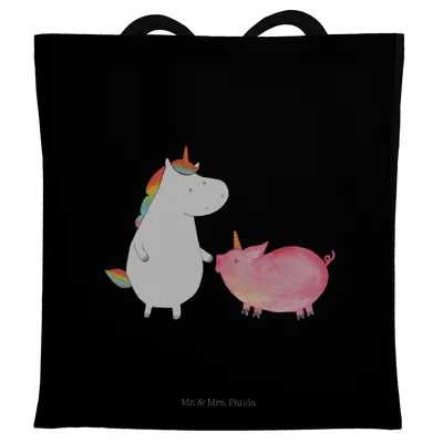 Produktbild von Mr. & Mrs. Panda Tote Bag Einhorn Schwein - Schwarz - Geschenk, Tragetasche, Schweinhorn, Freundin, Unicorn, Tasche, Einkaufstasche, Schultasche, Einhörner, Jutebeutel