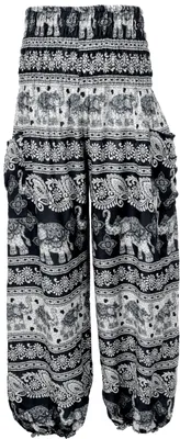 Produktbild von Kinder Pluderhose, Pumphose mit Elefanten, Aladinhose - Schwarz, Kinder/Baby, Viskose, Größe: L (122/128)