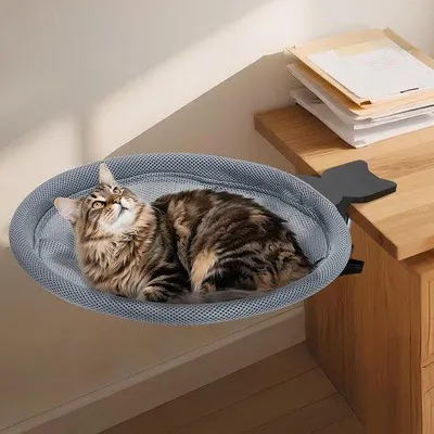 Image de Balançoire pour chat - Lit pour chat pivotant à 360 degrés pour le bureau - Housse amovible - Jusqu'à 20 kg