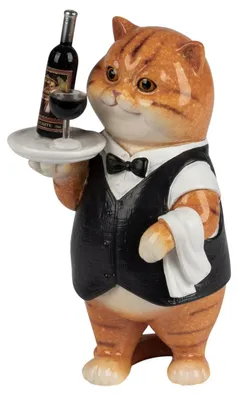 Produktbild von formano Katzen Dekofigur als Kellner 14 cm aus Kunststein handbemalt Glänzend