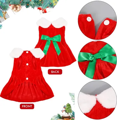 Produktbild von L Haustier Weihnachtskostš¹m Weihnachtskleid mit Haarband, Samt Rot šC RP-FEstliches Outfit fš¹r Hunde zu Weihnachten, Party, Fotoshooting und Spaziergang