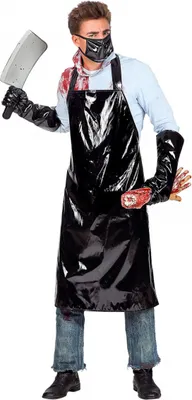 Produktbild von Schwarze Horror Metzger Schürze mit Handschuhen für Halloween