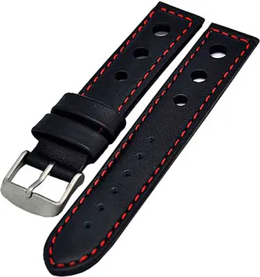 Produktbild von Uhrenarmband 3-Loch 22mm schwarz mit roter Naht Kalbleder