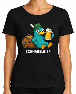 Zdjęcie produktu dla Koszulka damska, czarna, rozmiar M, motyw: Schnabelbier, Schnabeltier, Seppelhut, piwo, impreza,