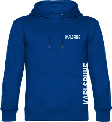 Produktbild von multifanshop Kapuzen Sweatshirt - Karlsruhe - Brust & Seite, blau, Größe L