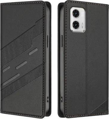 Produktbild von Hülle für Motorola Moto G73, Kunstleder Brieftaschen Handyhülle mit Kartenfach und Standfunktion Schwarz