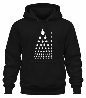 Productafbeelding van Middenvinger-oogtestkaart, grappig cadeau, uni hoodie, zwart, maat M