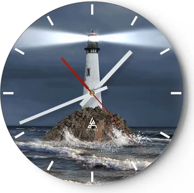 Produktbild von Wanduhr - Rund - Glasuhr - Leuchtturm Meer - 40x40cm - Schleichendes Uhrwerk - Lautlos - zum Aufhängen bereit - Dekoration Modern - Wanddekoration aus Glas - C3AR40x40-3550