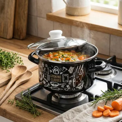 Immagine prodotto di Pentola da cucina nera, smaltata, diametro 22 cm, capacità 5,3 litri